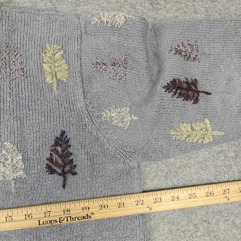 Northern Isles Sweater Womens Large Gray Ramie Cotton Tree Embroidered Knit - Picture 9 of 10